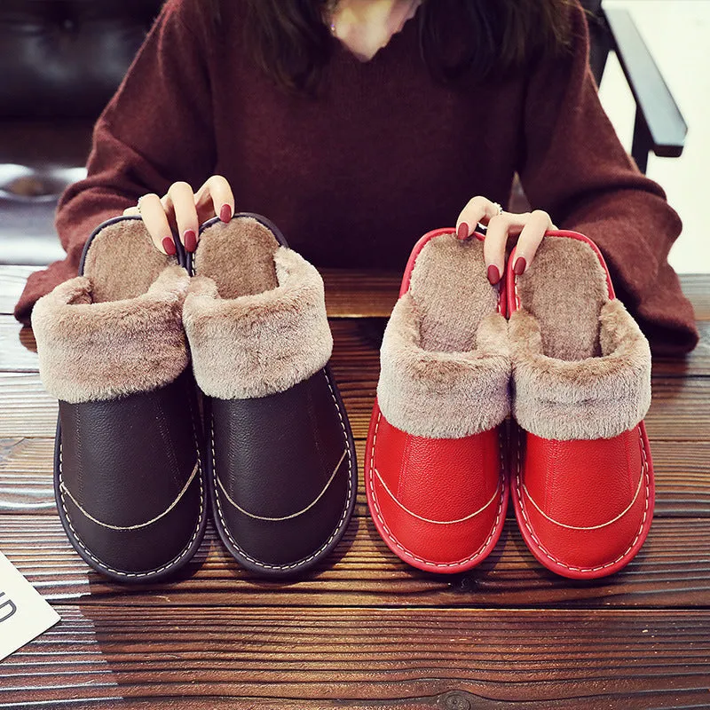 Comfortable Warm Casual Leather Non-slip Slippers