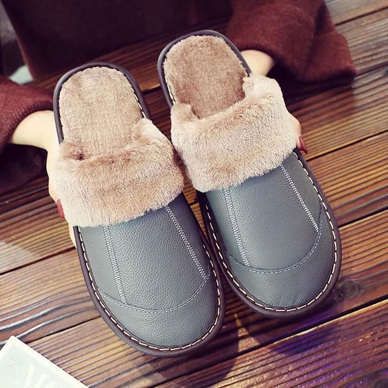 Comfortable Warm Casual Leather Non-slip Slippers