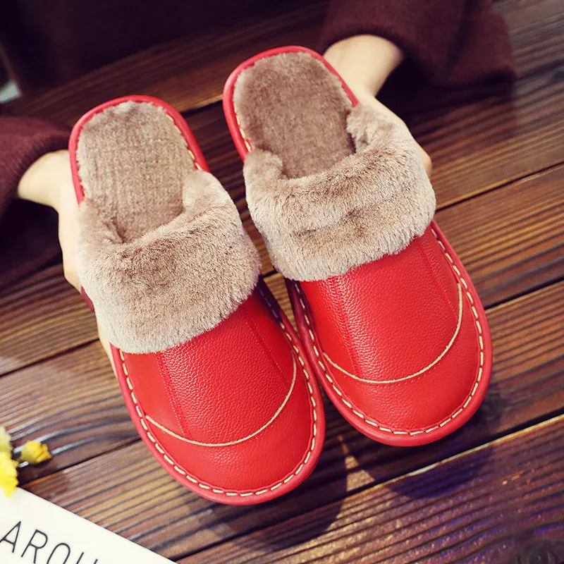 Comfortable Warm Casual Leather Non-slip Slippers