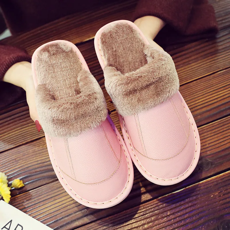 Comfortable Warm Casual Leather Non-slip Slippers