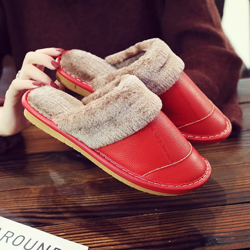 Comfortable Warm Casual Leather Non-slip Slippers
