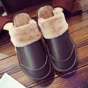 Comfortable Warm Casual Leather Non-slip Slippers