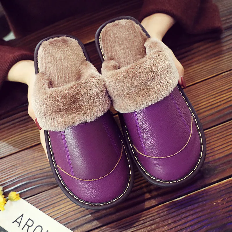 Comfortable Warm Casual Leather Non-slip Slippers