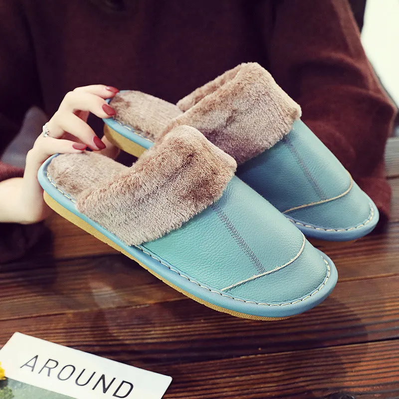 Comfortable Warm Casual Leather Non-slip Slippers