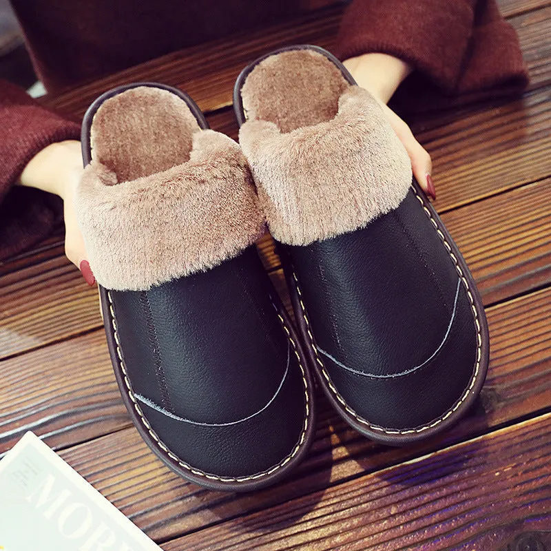 Comfortable Warm Casual Leather Non-slip Slippers