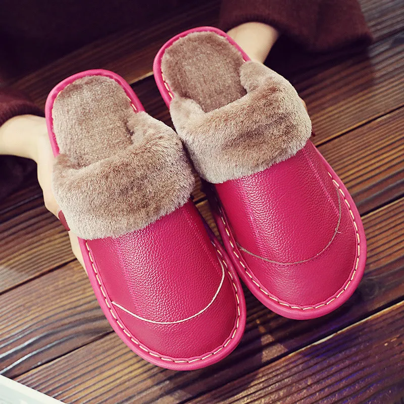 Comfortable Warm Casual Leather Non-slip Slippers