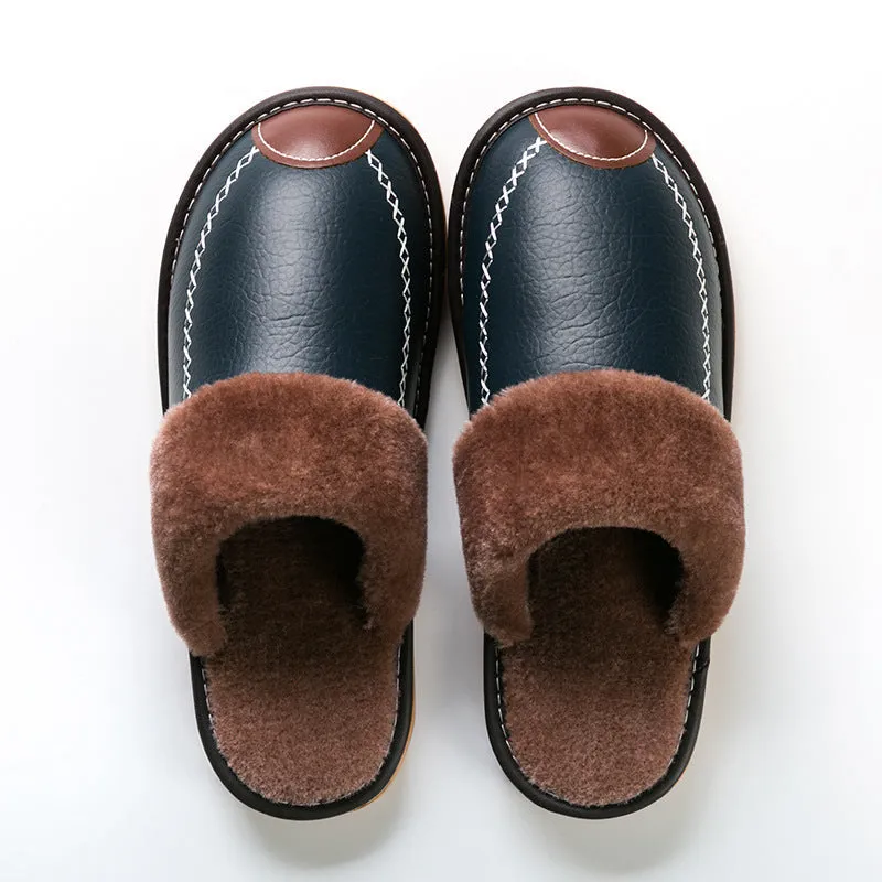 Comfortable Warm Non-slip Thick Sole Leather Slippers