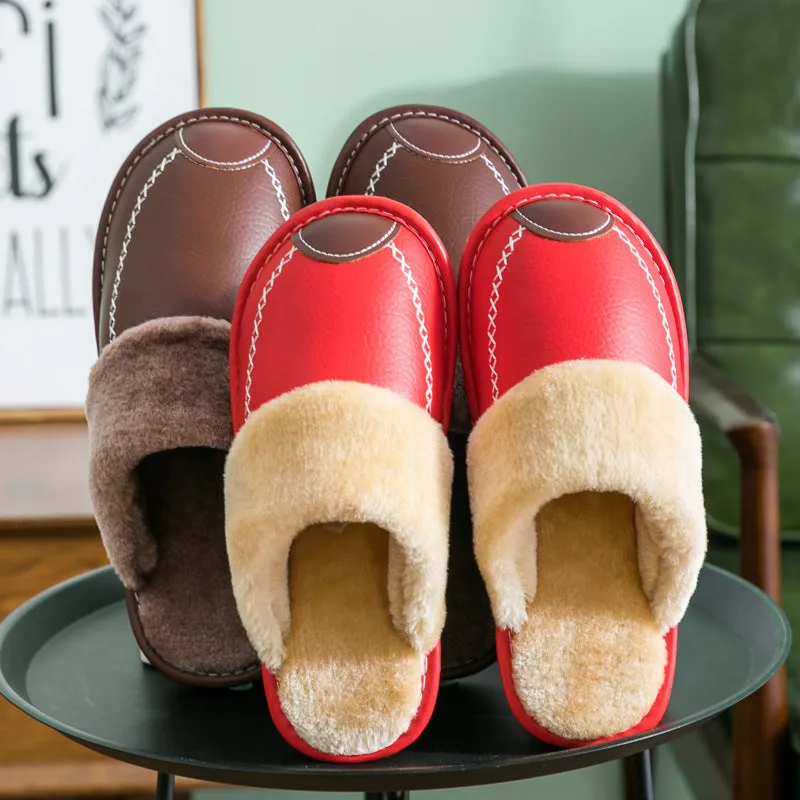 Comfortable Warm Non-slip Thick Sole Leather Slippers