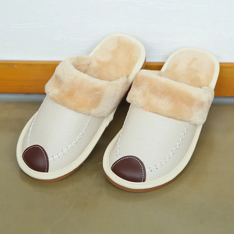 Comfortable Warm Non-slip Thick Sole Leather Slippers