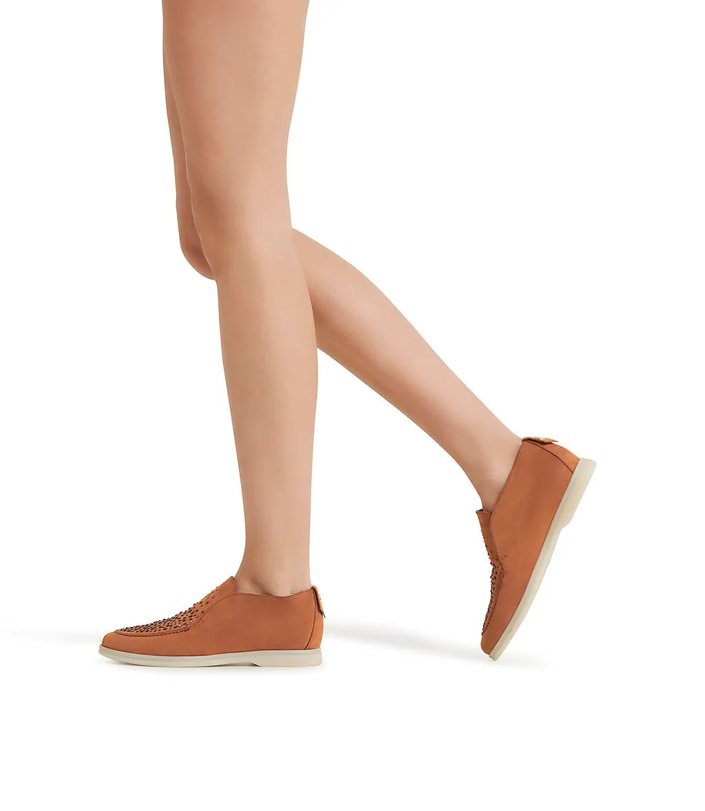 Crystal-embellished Rust-tone leather loafers