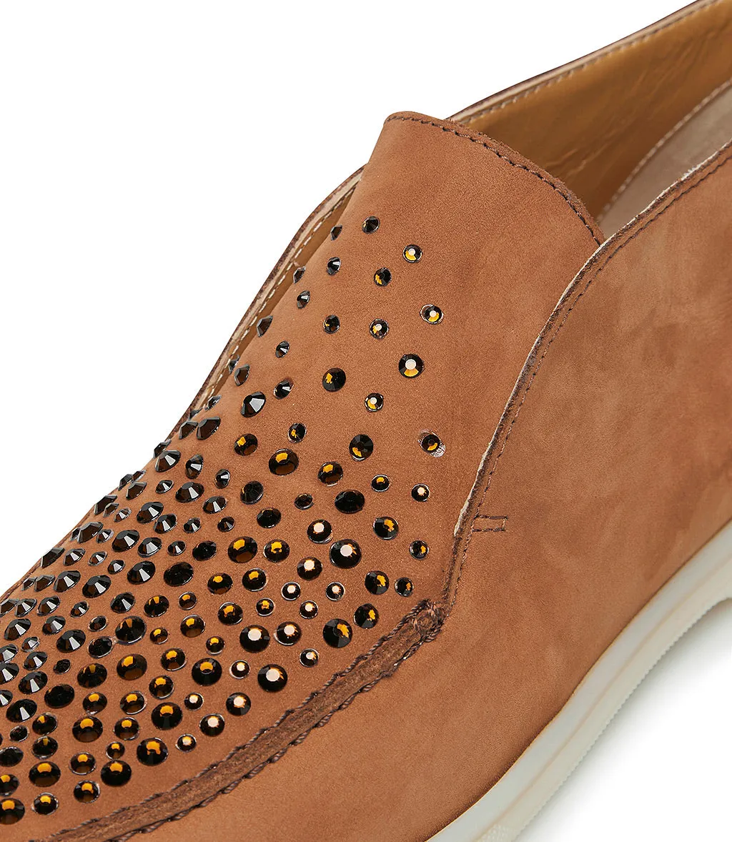 Crystal-embellished Rust-tone leather loafers