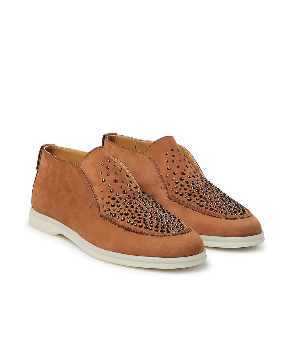 Crystal-embellished Rust-tone leather loafers