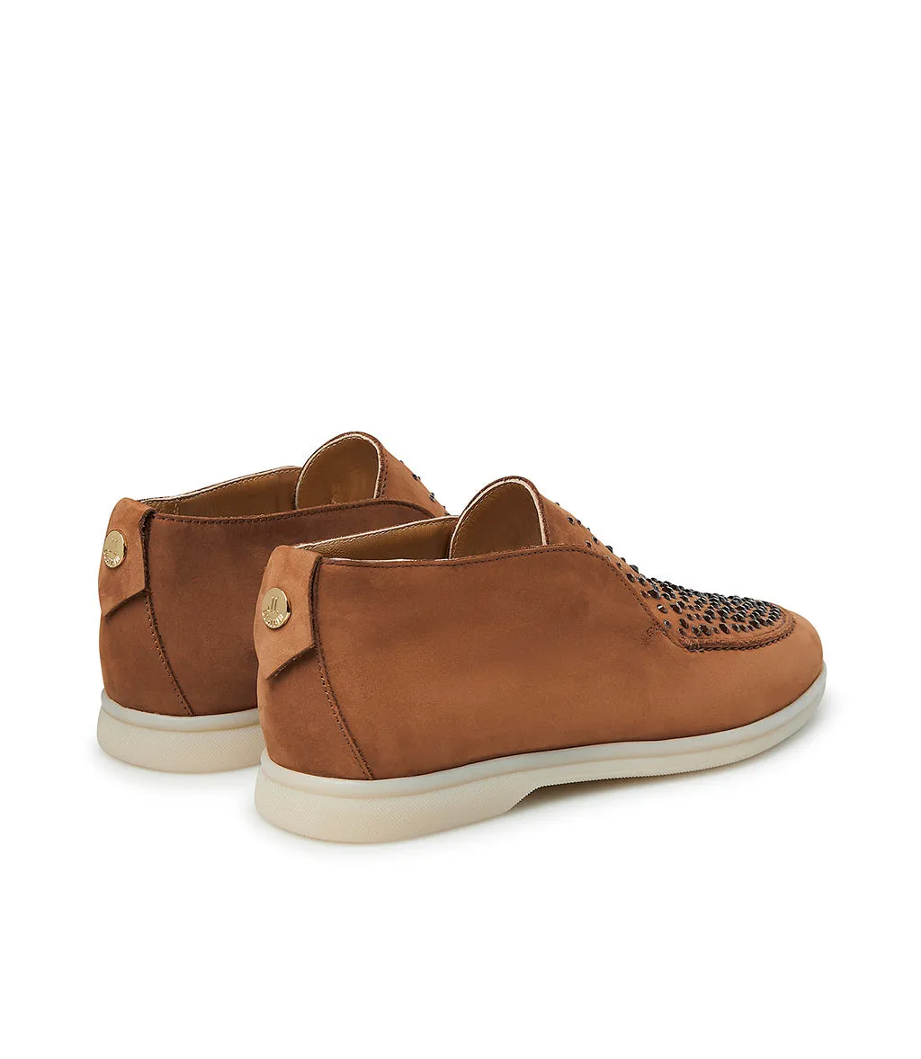 Crystal-embellished Rust-tone leather loafers