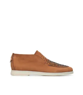 Crystal-embellished Rust-tone leather loafers