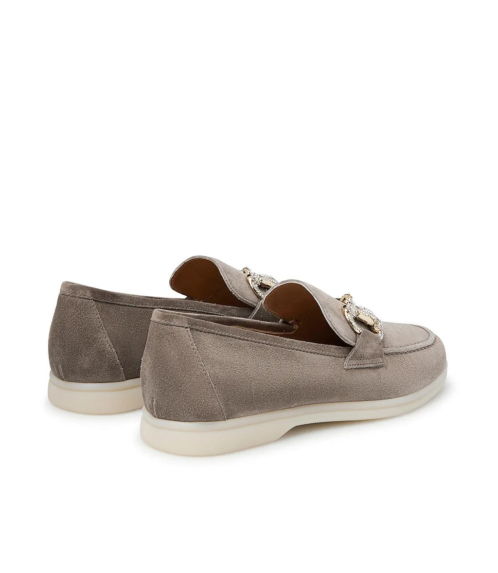 Jewel-buckle Clay-tone suede loafers