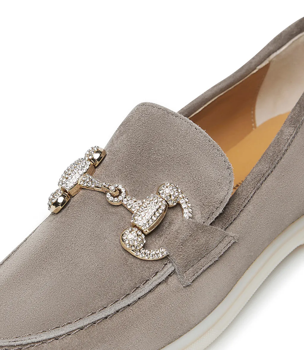 Jewel-buckle Clay-tone suede loafers