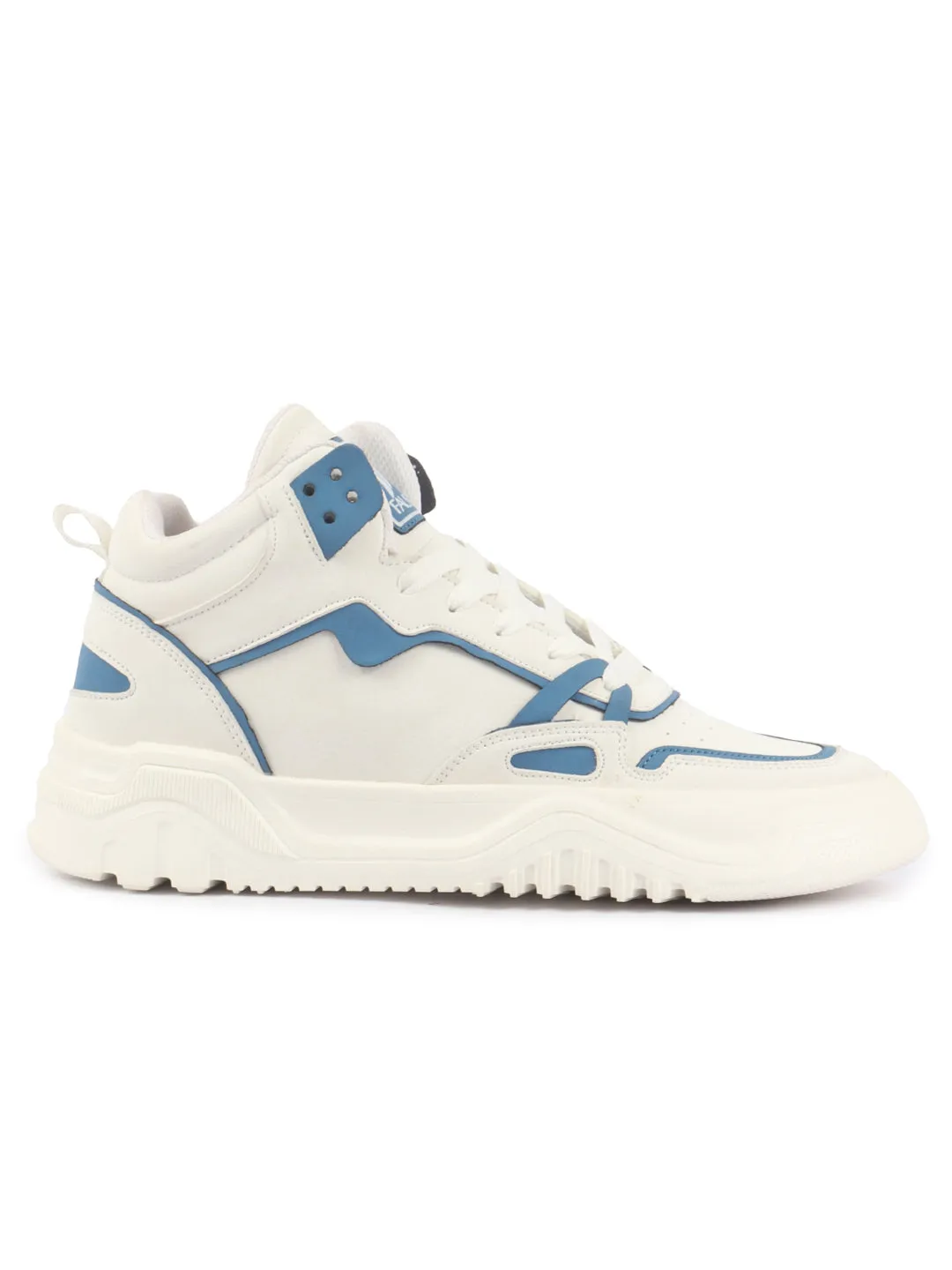 Men Blue Colorblocked High Top Feather Lite Lace Up Sneakers|High Ankle Sneaker Shoes|Chunky Lace Up Casual Shoes