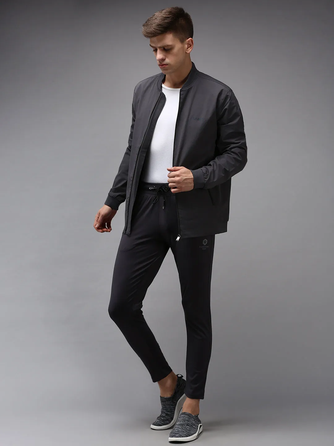Men Grey Solid Track Pant