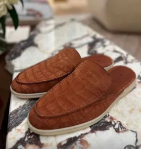 Nubuck Crocodile Leather Slippers ,Men's Crocodile Leather Slippers Very Comfortable
