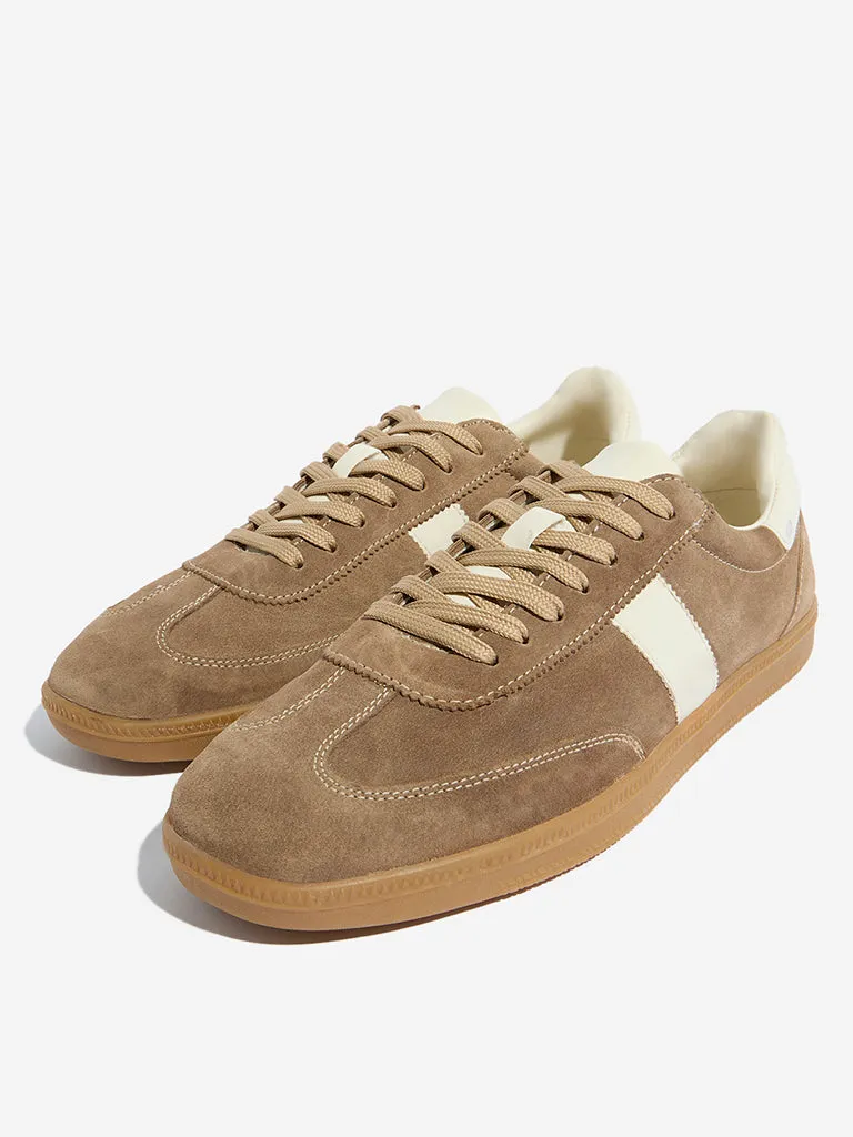 SOLEPLAY Dark Beige Faux-Suede Lace-Up Sneakers