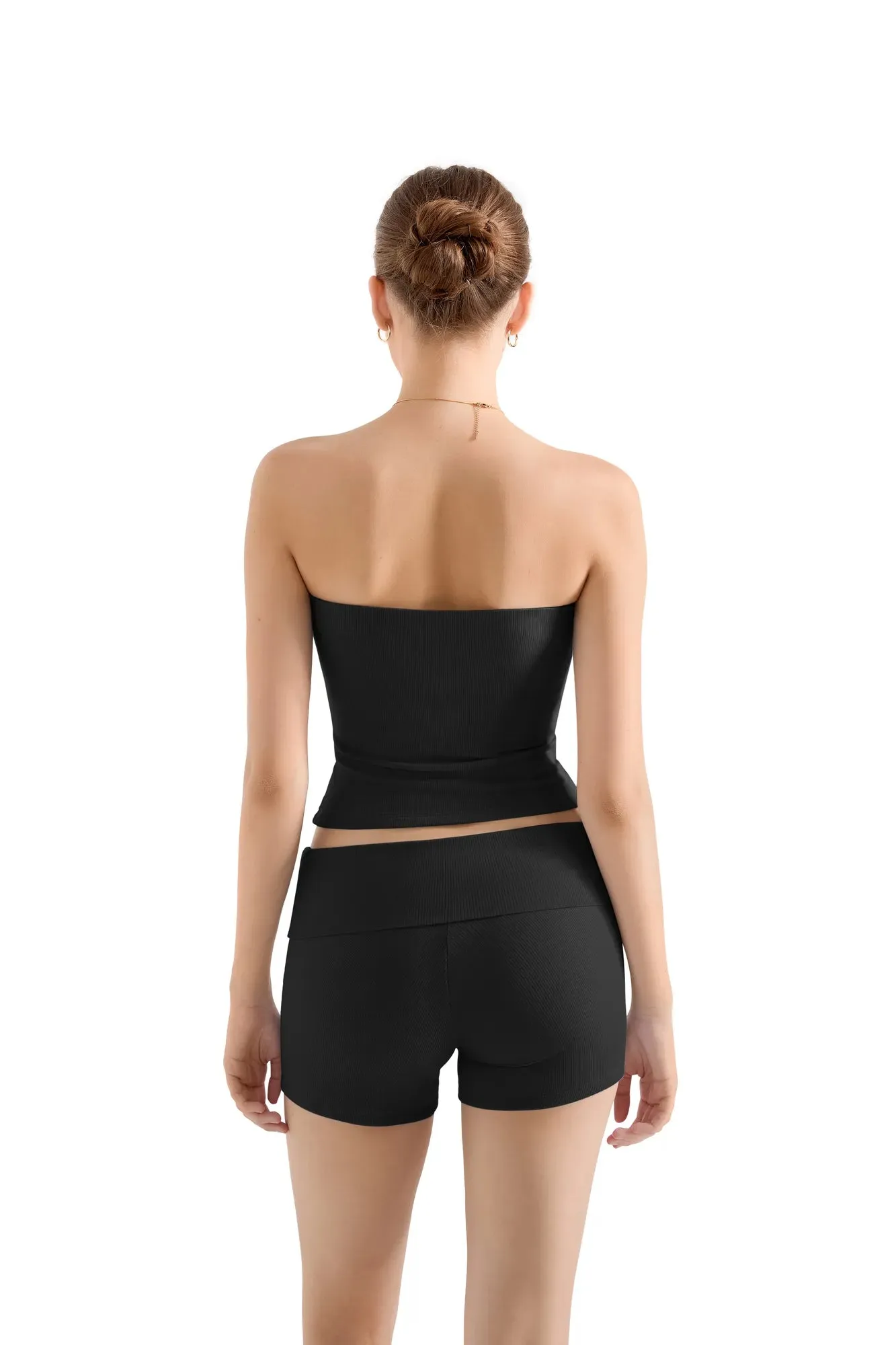 SUUKSESS Women 2 Piece Tube Top Going Out Foldover Waist Shorts Set Tracksu Workout Matching Outfit