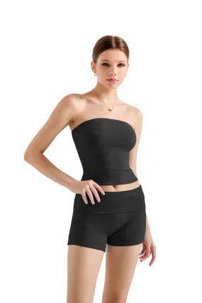 SUUKSESS Women 2 Piece Tube Top Going Out Foldover Waist Shorts Set Tracksu Workout Matching Outfit