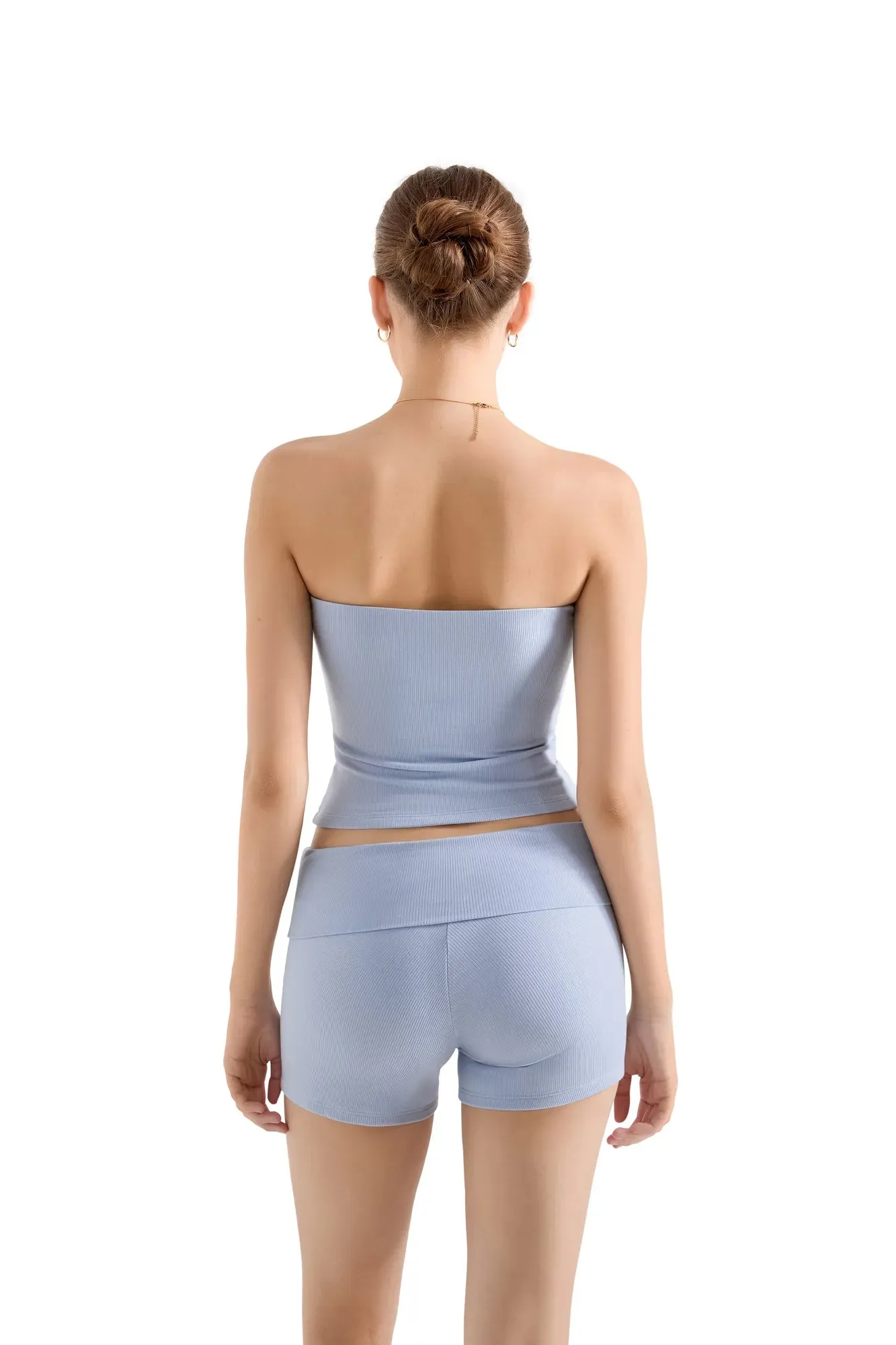 SUUKSESS Women 2 Piece Tube Top Going Out Foldover Waist Shorts Set Tracksu Workout Matching Outfit