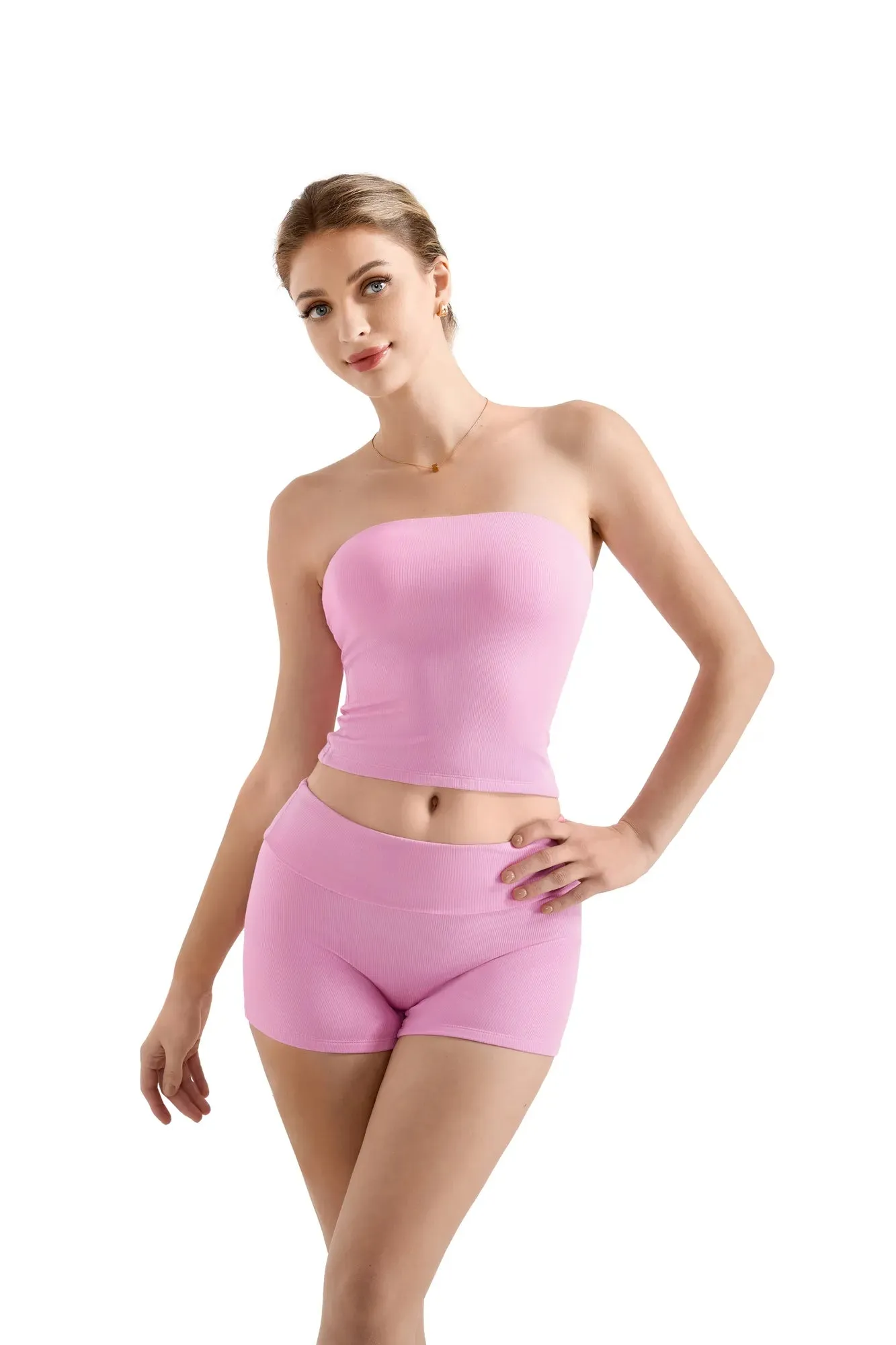SUUKSESS Women 2 Piece Tube Top Going Out Foldover Waist Shorts Set Tracksu Workout Matching Outfit