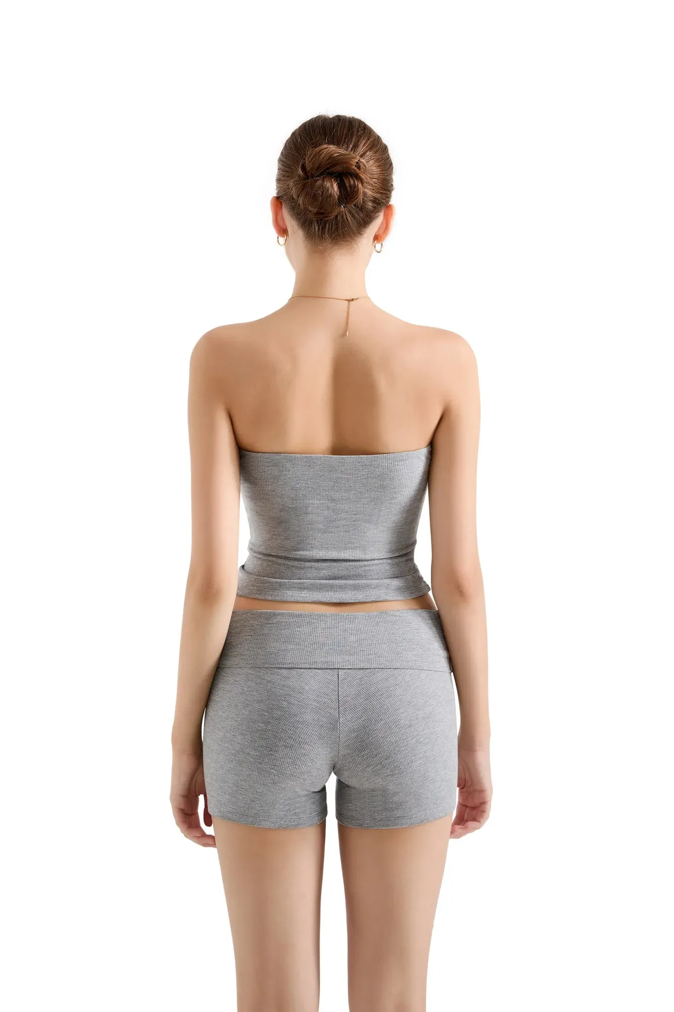 SUUKSESS Women 2 Piece Tube Top Going Out Foldover Waist Shorts Set Tracksu Workout Matching Outfit