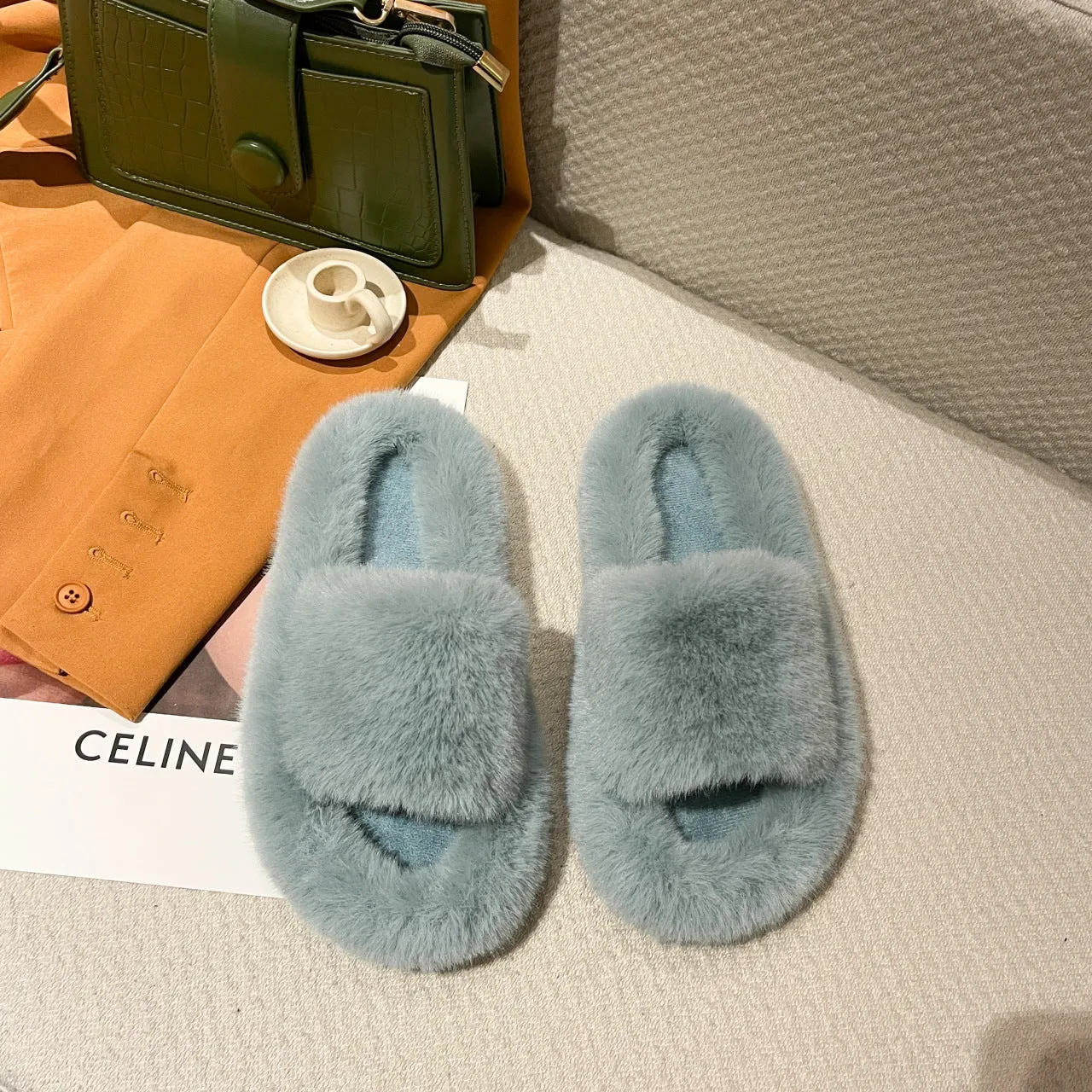 Thick Faux-Fur Slippers for Women
