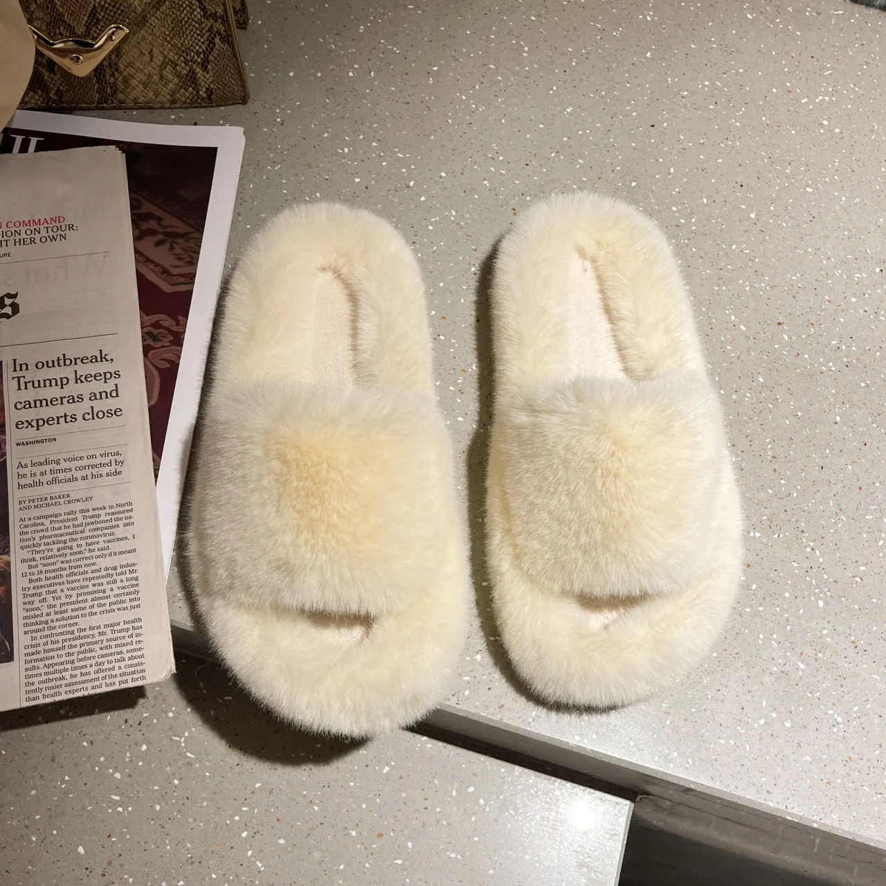 Thick Faux-Fur Slippers for Women