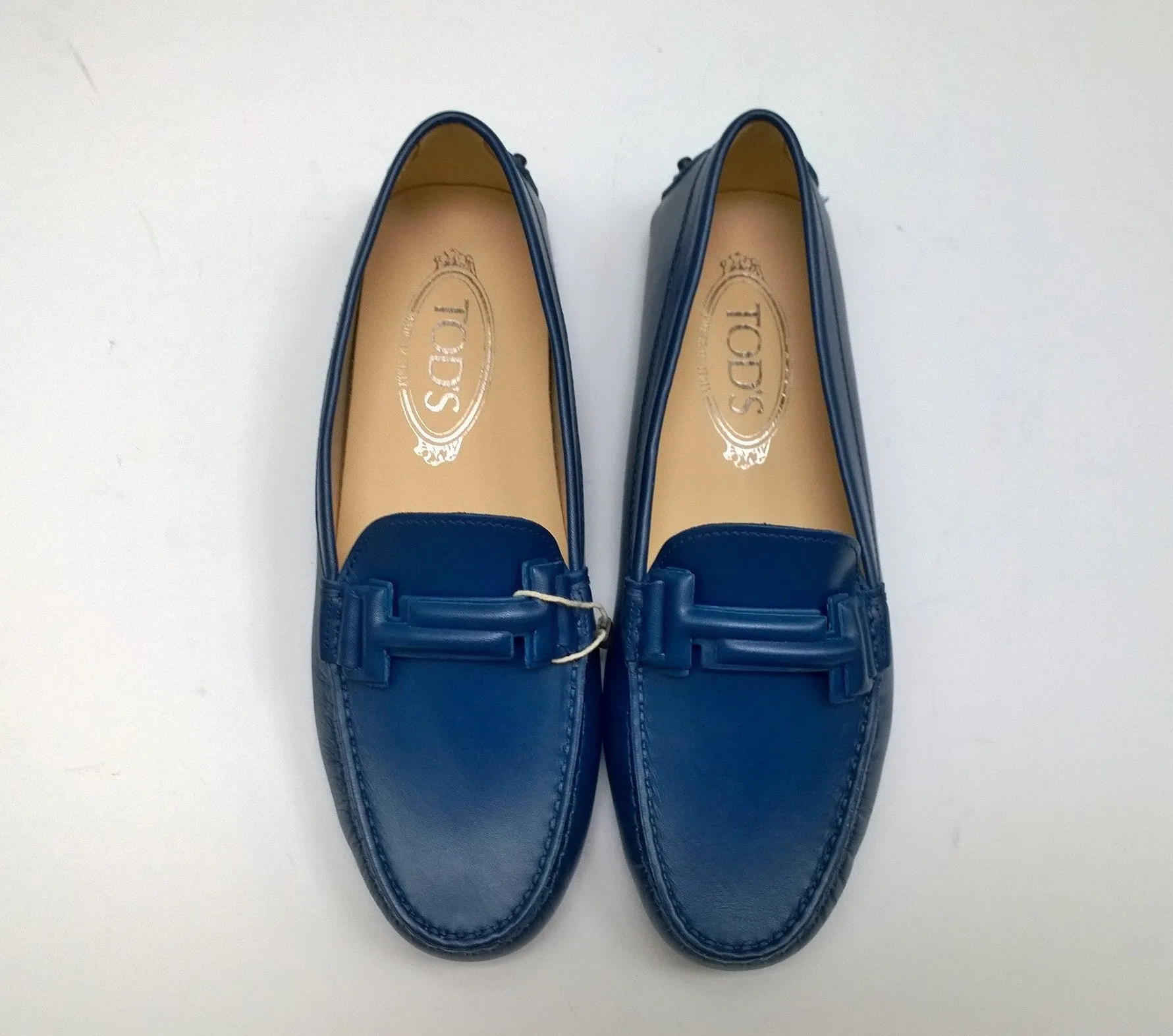 Tod's Gommino Blue Leather Driving Shoes Loafers Double T Flats