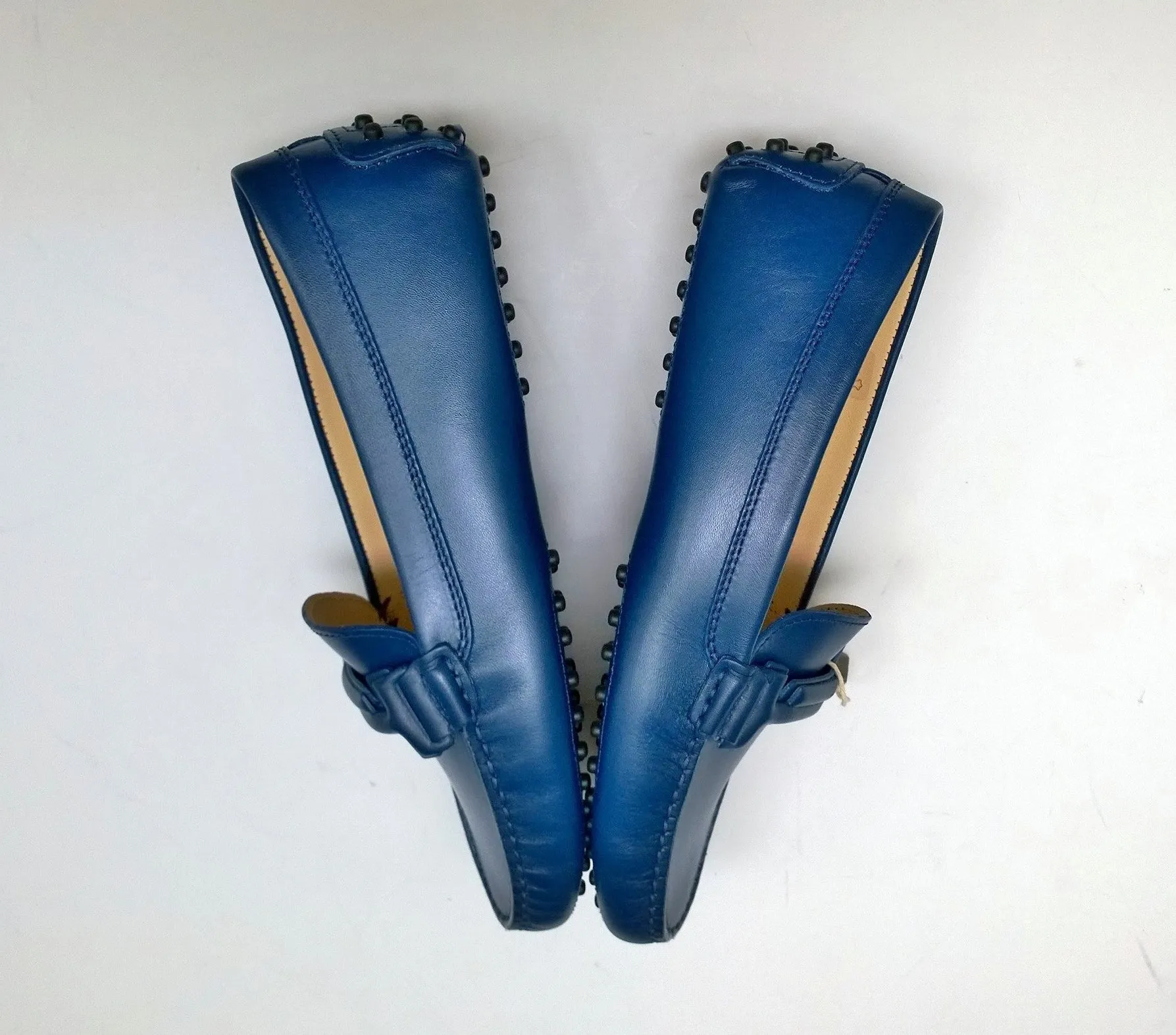 Tod's Gommino Blue Leather Driving Shoes Loafers Double T Flats