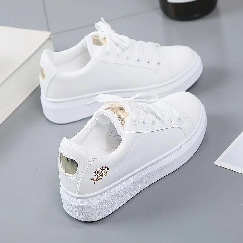 Women's Casual Embroidered White Sneakers