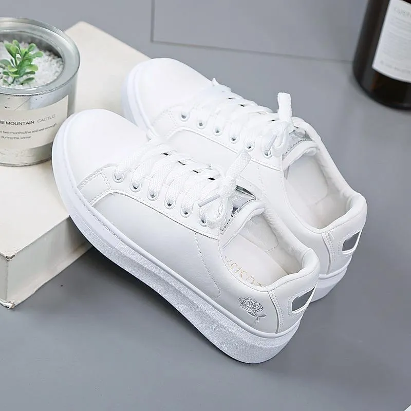 Women's Casual Embroidered White Sneakers