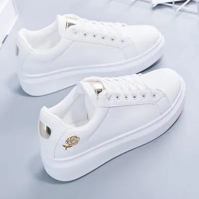 Women's Casual Embroidered White Sneakers