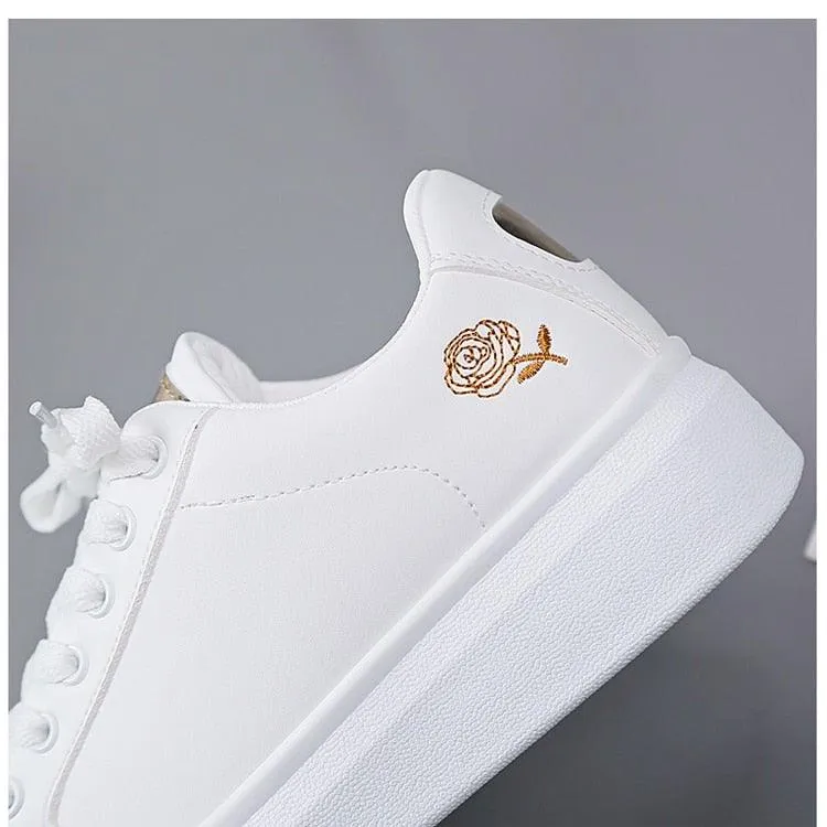 Women's Casual Embroidered White Sneakers