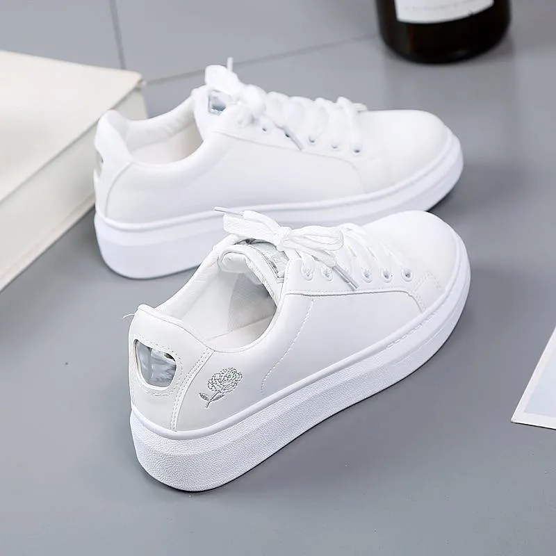 Women's Casual Embroidered White Sneakers